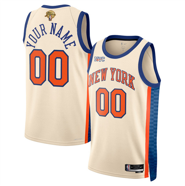 Men's New Yok Knicks Active Player Custom Cream 2026 Finals Patch City Edition Stitched Basketball Jersey